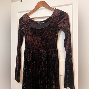 Betsey Johnson Vtg 90s Small Brown Crushed Velvet Stretchy Wide Leg Jumpsuit EUC